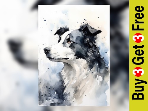 Border collie watercolor print - border,
