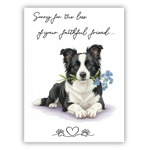 Border collie sympathy card - border,