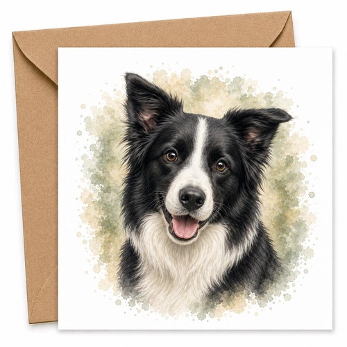 Border collie card - collie, watercolour